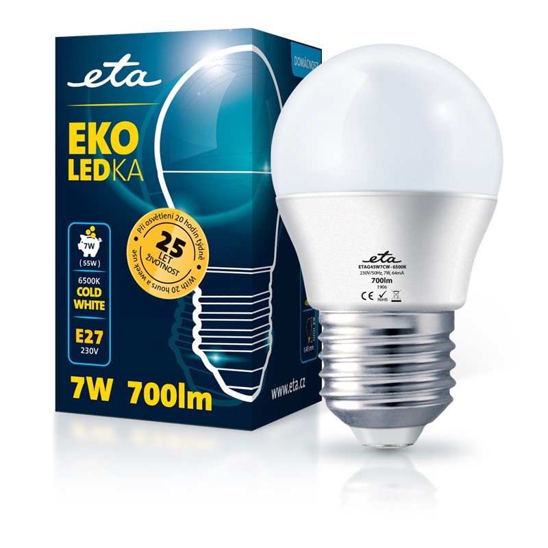 Žárovka LED ETA EKO LEDka mini globe 7W, E27, studená bílá obrázek 1